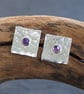 Lilac Amethyst Sterling Silver Stud Earrings, Square Silver Studs