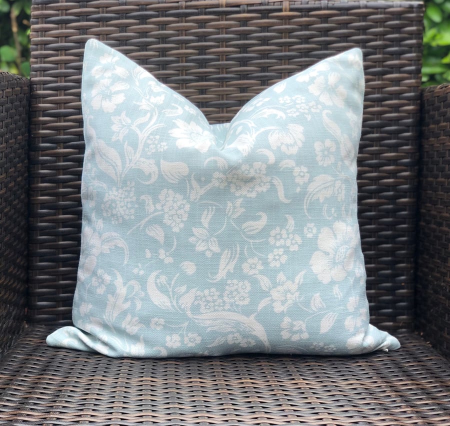 Duck Egg, Floral Cushion Cover, 18” x 18”