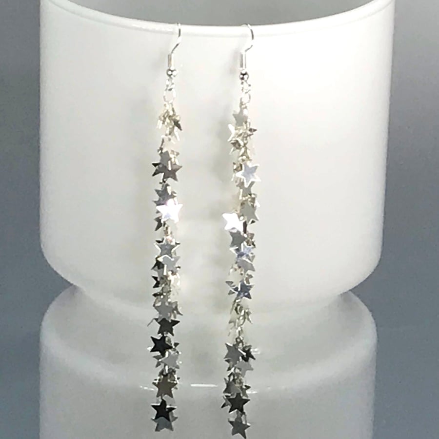FALLING STAR EARRINGS tassel cascade silver delicate several lengths