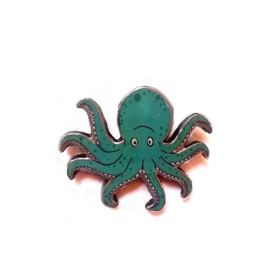 Wonderfully Whimsical Large Octopus Turquoise Brooch by EllyMental