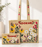 Handmade Embroidered Jute Tote Bag with Small Wallet - Floral Artisan Bag