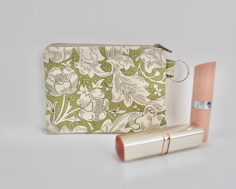 SOLD Coin purse in William Morris green Bachelors Button fabric 