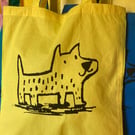  yellow tote bag with cute dog print by Jo Brown happytomato