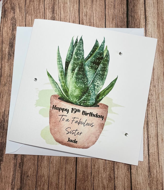 Personalised Birthday Aloe Vera Plant Woman's Card For Her Happy Birthday 