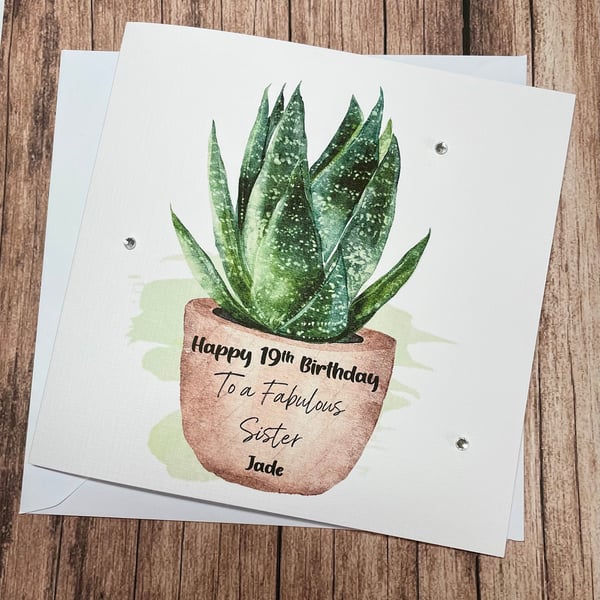 Personalised Birthday Aloe Vera Plant Woman's Card For Her Happy Birthday 