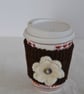 Brown Basketweave Knitted Cup Cozy With Flower - Image 2