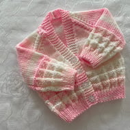 Hand knitted V neck White and Pink Cardigan to ... - Folksy