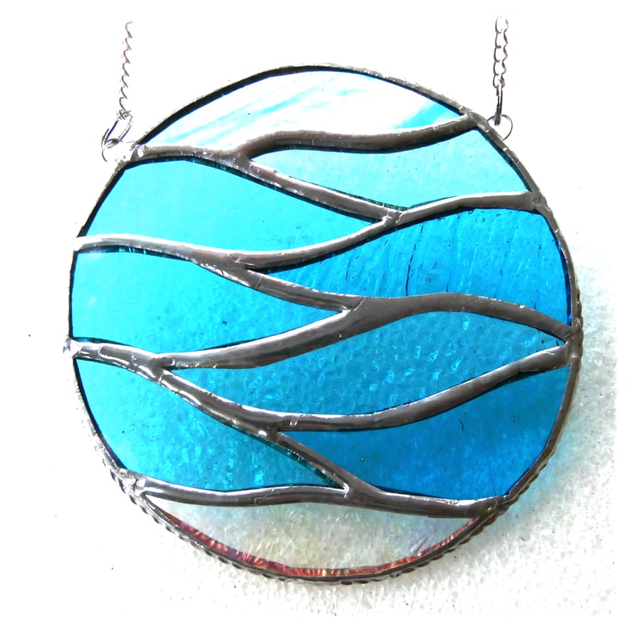  Making Waves Aqua Stained Glass Suncatcher Handmade Ring Sea