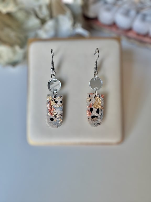 Animal Print - Slim Arch and Silver Acrylic Drop Polymer Clay earrings 