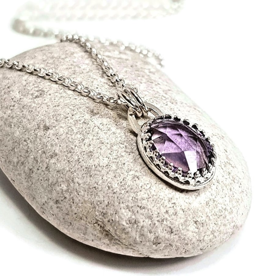 Amethyst Necklace, Sterling Silver Pendant with Amethyst, Purple Gemstone
