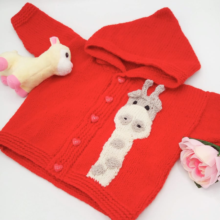 Knitted Hooded Jacket with Giraffe Motif for Babies & Small Children, Baby Gift