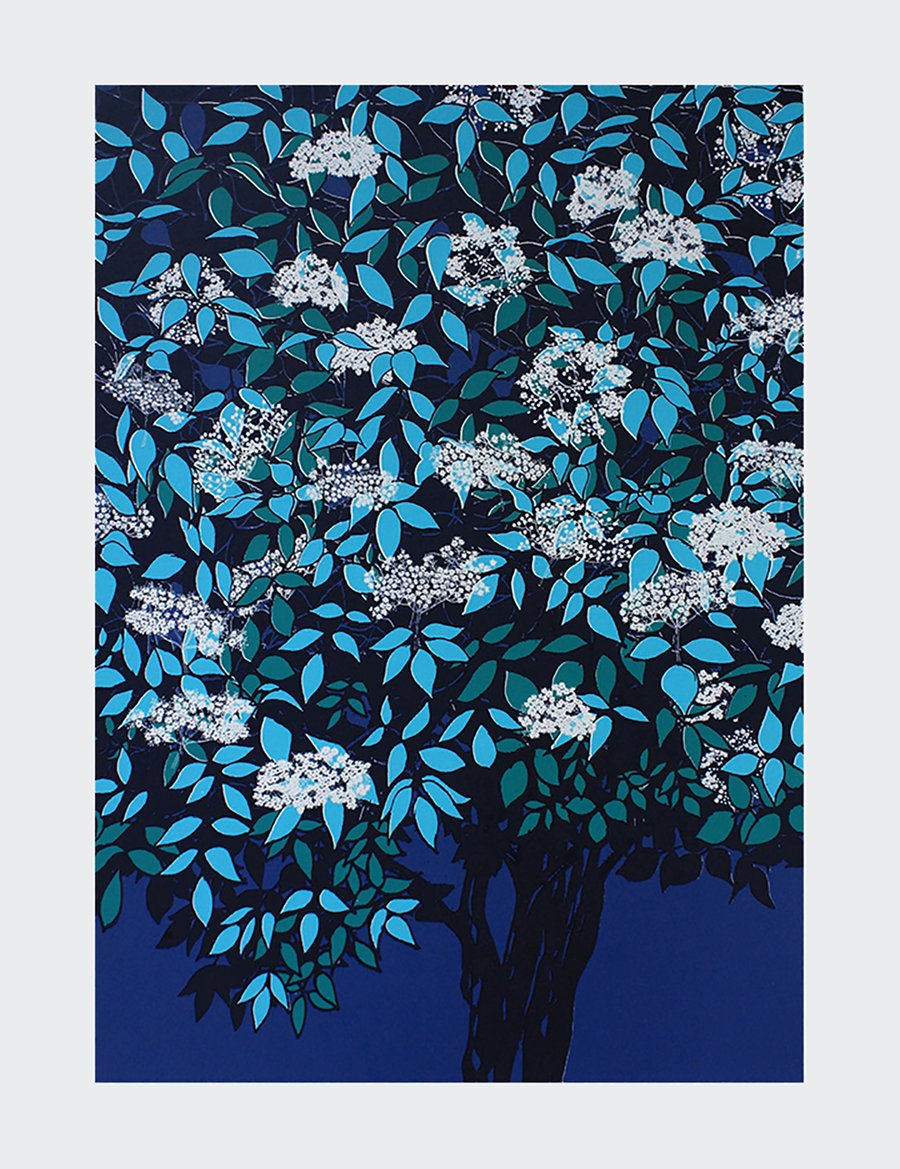 'Elder Tree Blue' original screen print - Super Seconds Festival - Folksy