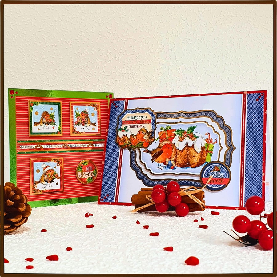 Christmas Cards, Set of 2 - To Someone Sweet & With Love, Red Robins