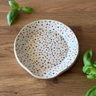 Ceramic Dotty Spoon Rest, Colourful Pink, Orange, Blue & Black Design Handmade