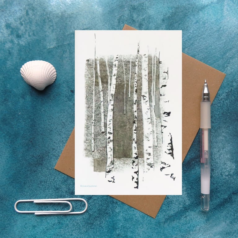 Birch tree bark artist greeting card notelet  plastic free cellophane free