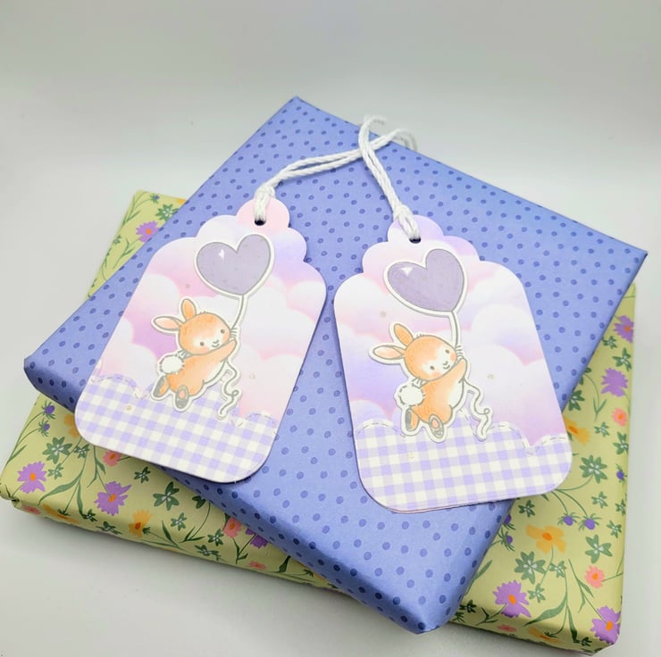 Bunny Gift Tags - set of 2 - handmade tag, ball... - Folksy