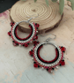 Black and red beaded statement hoop earrings, boho accessories, girlfriend gift 