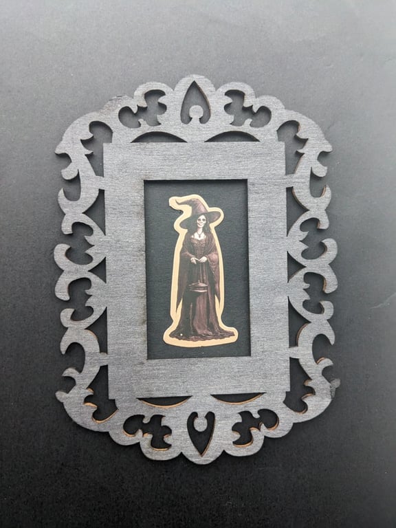 Gothic Witch Framed Art – Skeleton Sorceress Miniature – Dark Academia Wall