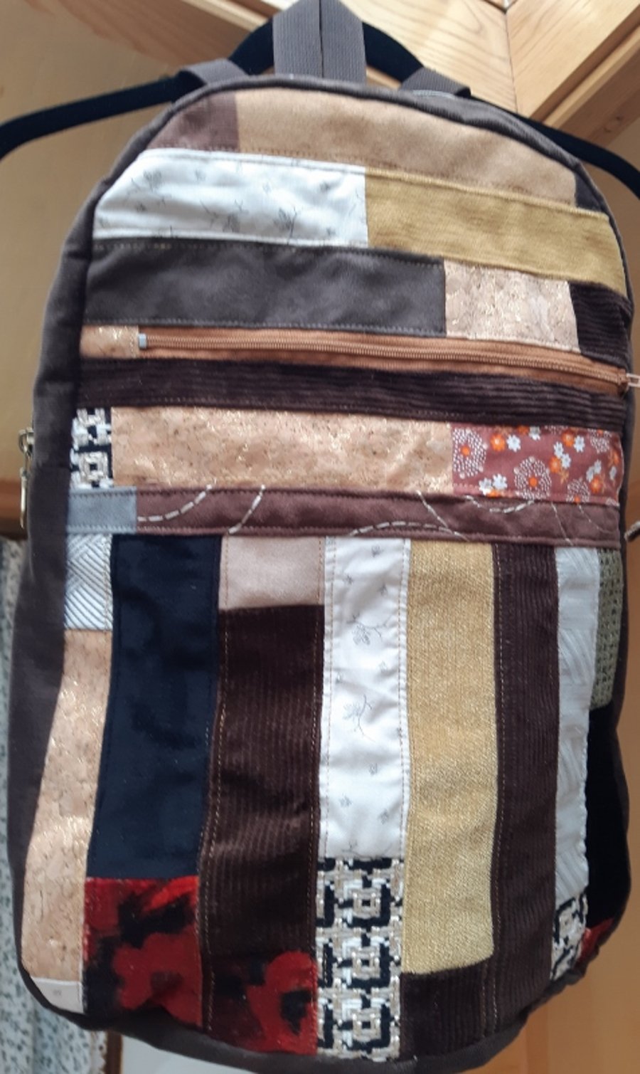 Brown corduroy multicoloured backpack