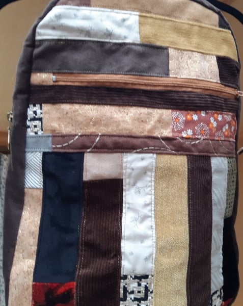 Brown corduroy multicoloured backpack
