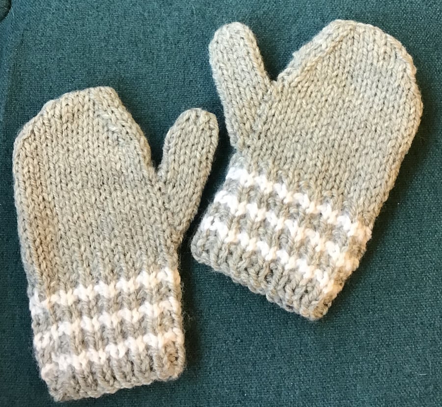 Baby’s Mitts 6 months - 1 year. Grey & White, 5.5” long 6 months - 1yr