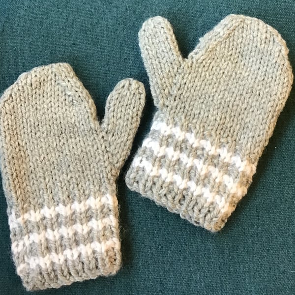 Baby’s Mitts 6 months - 1 year. Grey & White, 5.5” long 6 months - 1yr