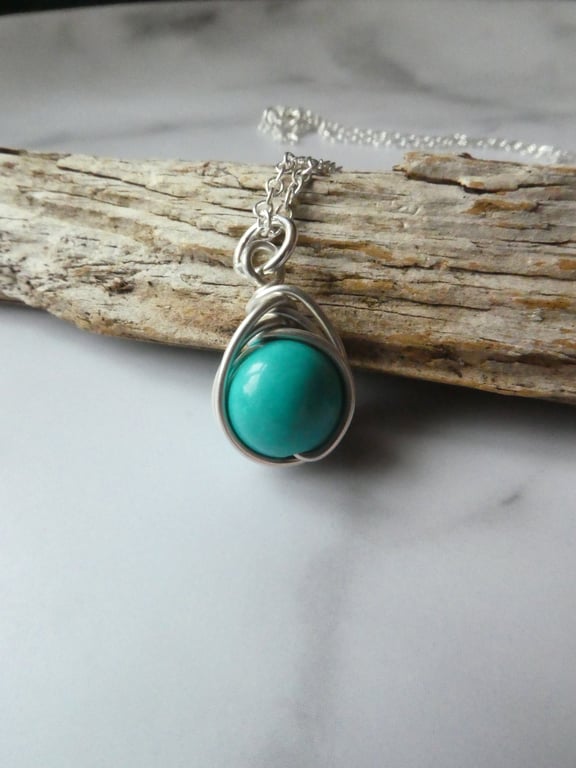 Sterling silver turquoise pendant, December birthstone necklace, Hubei turquoise