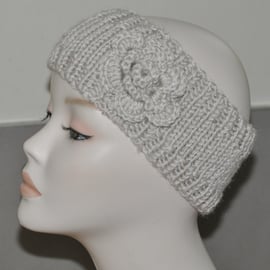 Ladies Hand Knitted Headband Ear Warmer Head Band Crochet Flower Stone