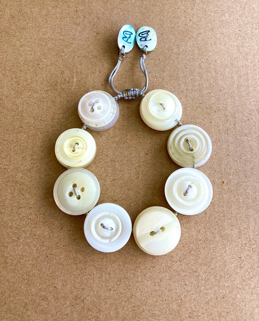 Creamy White Colour Theme - Vintage Button Adjustable Handmade Bracelet