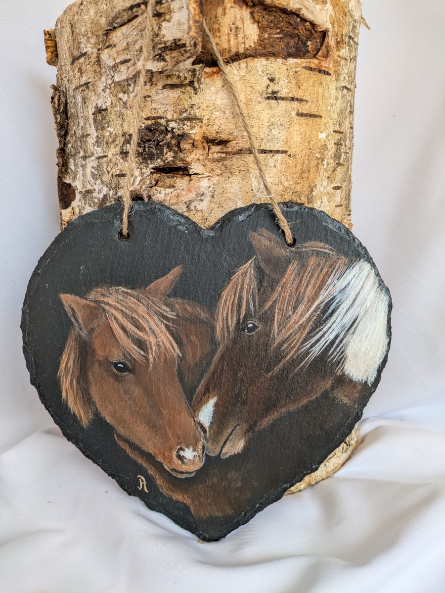 Horse Painting On Hanging Slate Heart