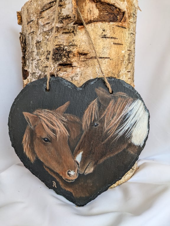 Horse Painting On Hanging Slate Heart