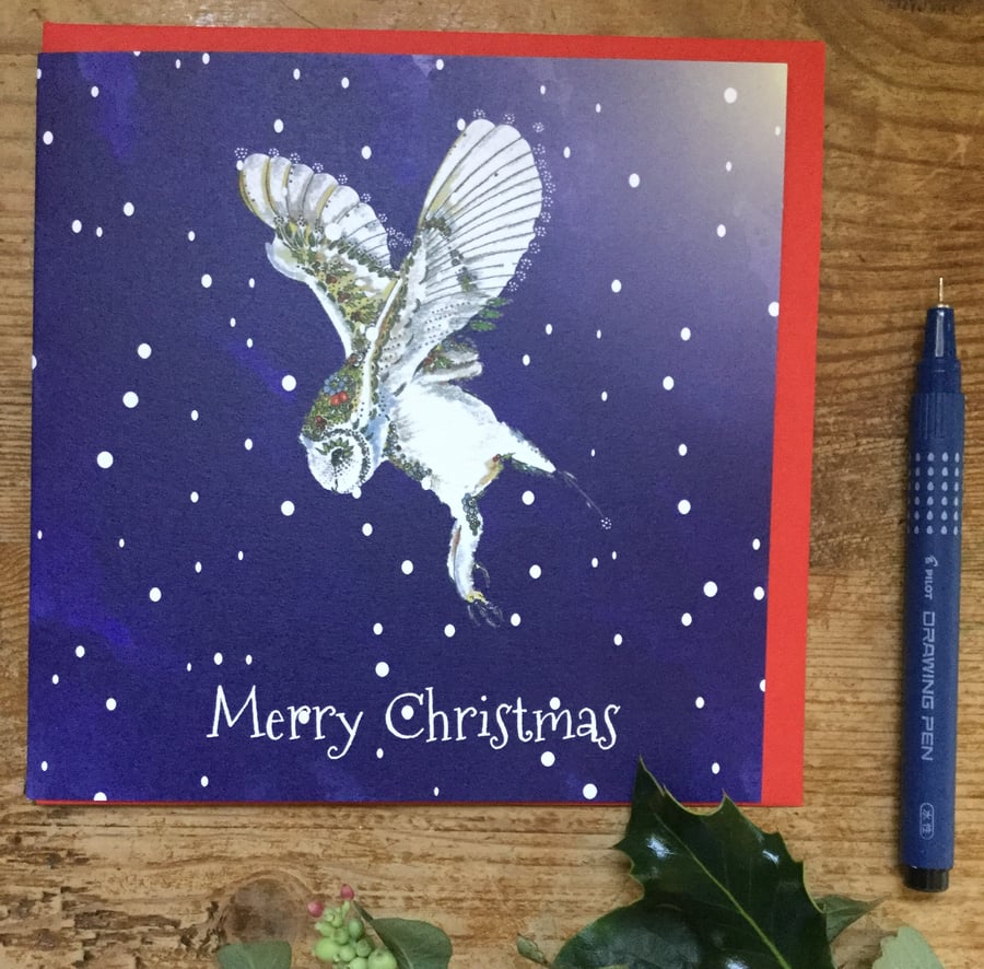Christmas Barn Owl x 6 cards 