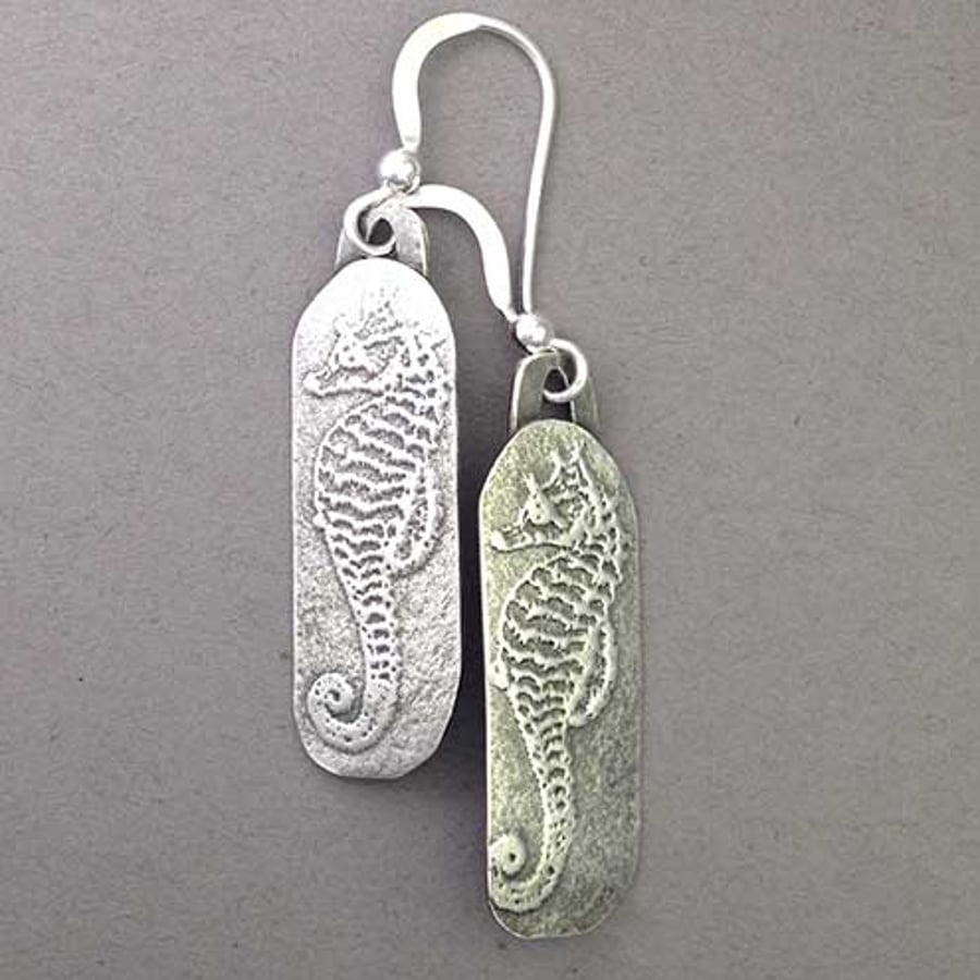 Silver Seahorse Cartouche earrings