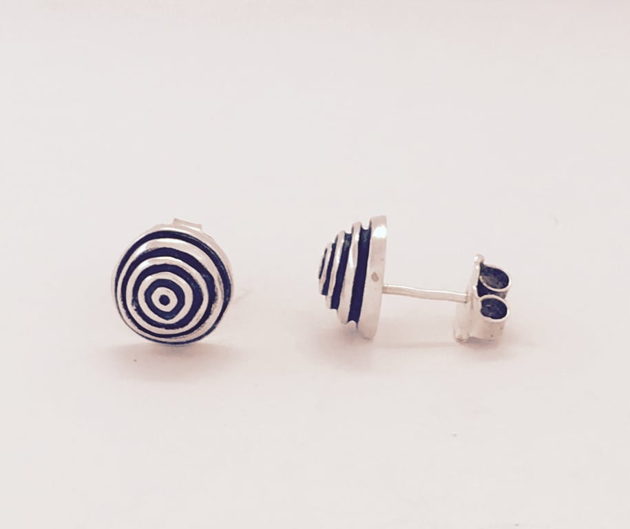 Silver and oxidised stud earrings