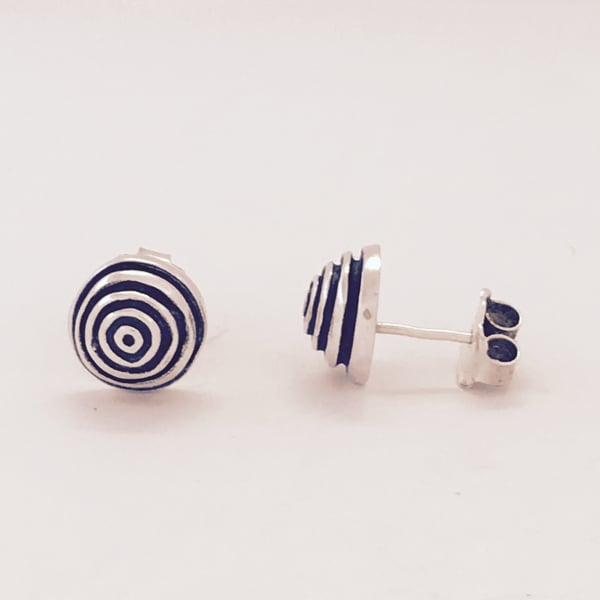 Silver and oxidised stud earrings