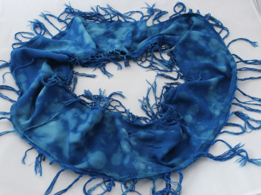 Infinity scarf, blue and light turquoise hand dyed cotton blend, Eco scarf ,soft