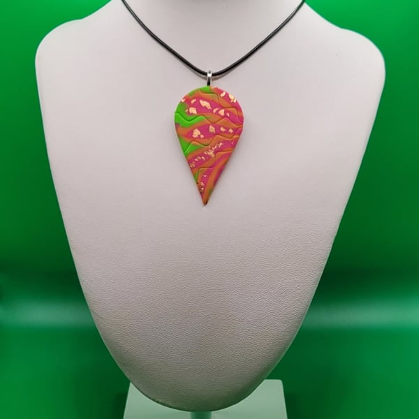 Bold Teardrop Polymer Clay Necklace, Artisan Statement Jewelry (60 mm x 30 mm)