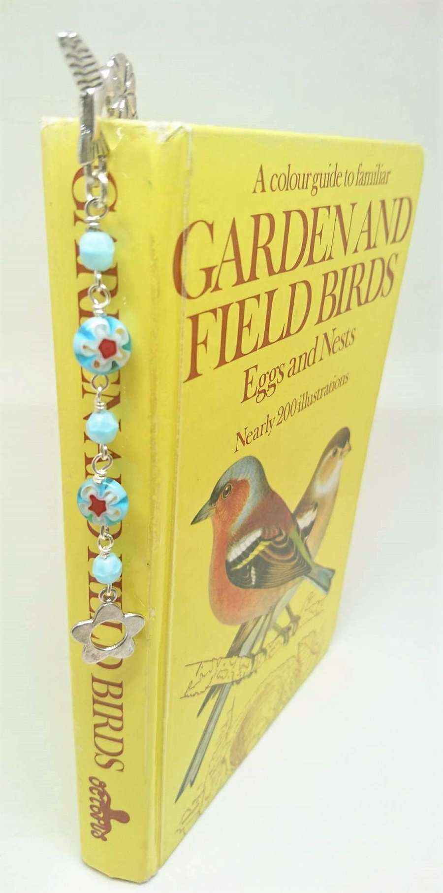 Hummingbird bookmark with blue flower beads