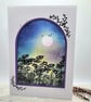 Poppies Blank Card - poppy field, moon, stars, handmade, all occasions card