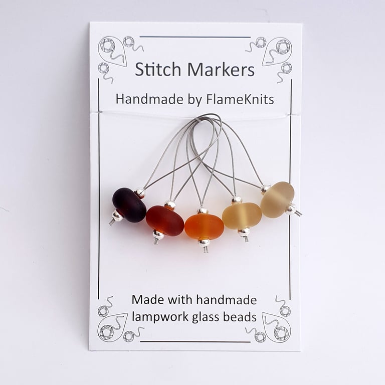 Lampwork Stitch Markers - Frosted Amber Gradient