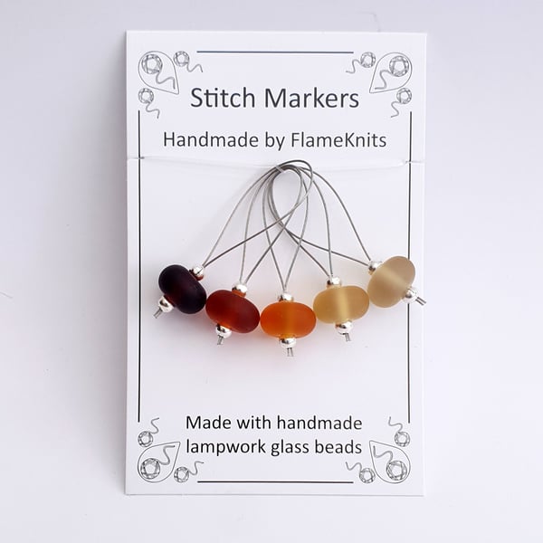 Lampwork Stitch Markers - Frosted Amber Gradient