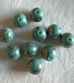 Vintage 90's Chinese Porcelain Beads x 10 - turquoise & gold 14mm hand painted - Image 2