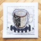 A Quirky Wire Cup of Coffee in black white cream. Handmade Artwork. 