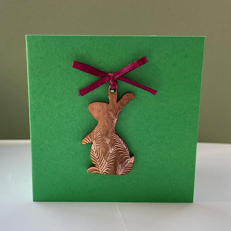 Blank card with detachable wooden bunny decoration