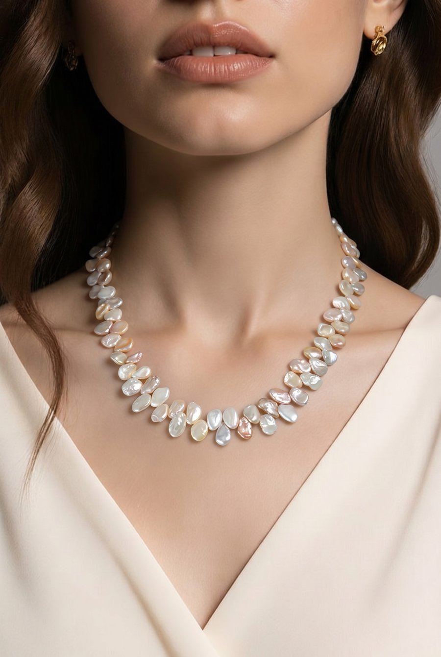 Keshi Freshwater Pearl Necklace in Sterling Silver
