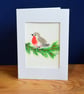 Yule robin on evergreen branch - watercolour, greeting card