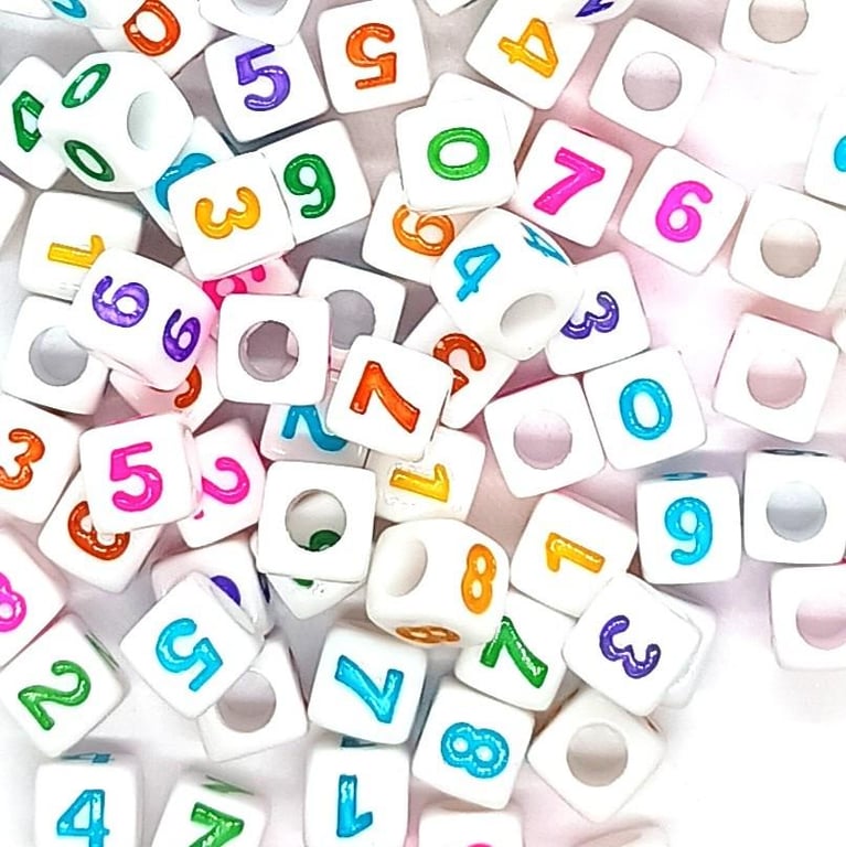 7mm White Cube Acrylic Number Beads Mixed Colourful Numbers for Jewellery Making
