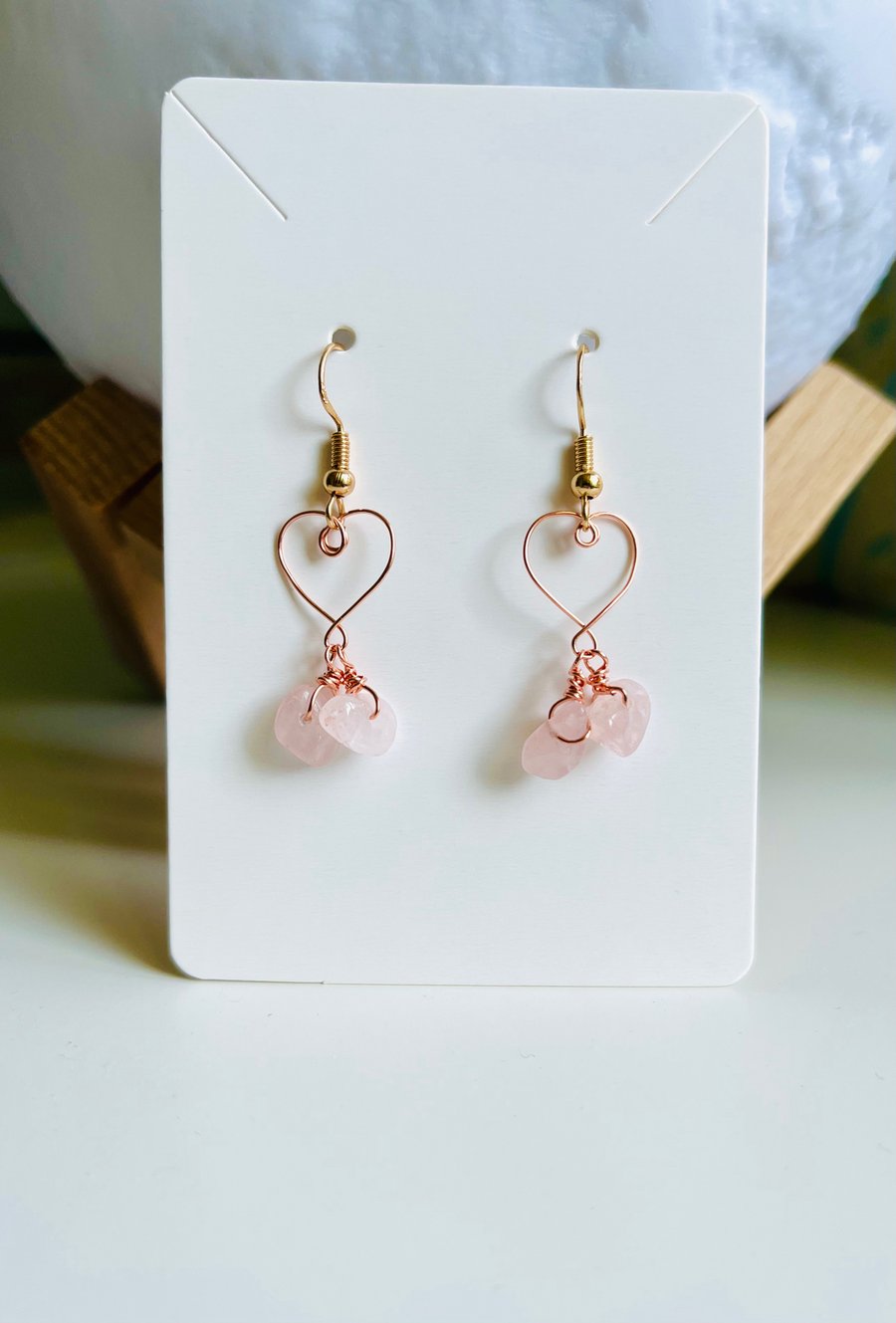 Rose Quartz heart earrings 