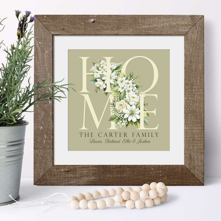 Floral Home Personalised Print  - 2 colours available