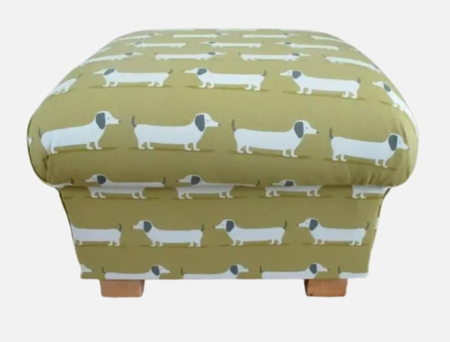 Storage Footstool Fryetts Hound Dogs Ochre Fabric Dachshunds Mustard Pouffe 